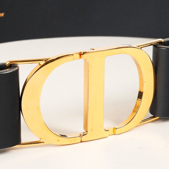 Christian Dior 30 Montaigne Black Leather CD-Buckle Belt - Picture 3 of 6